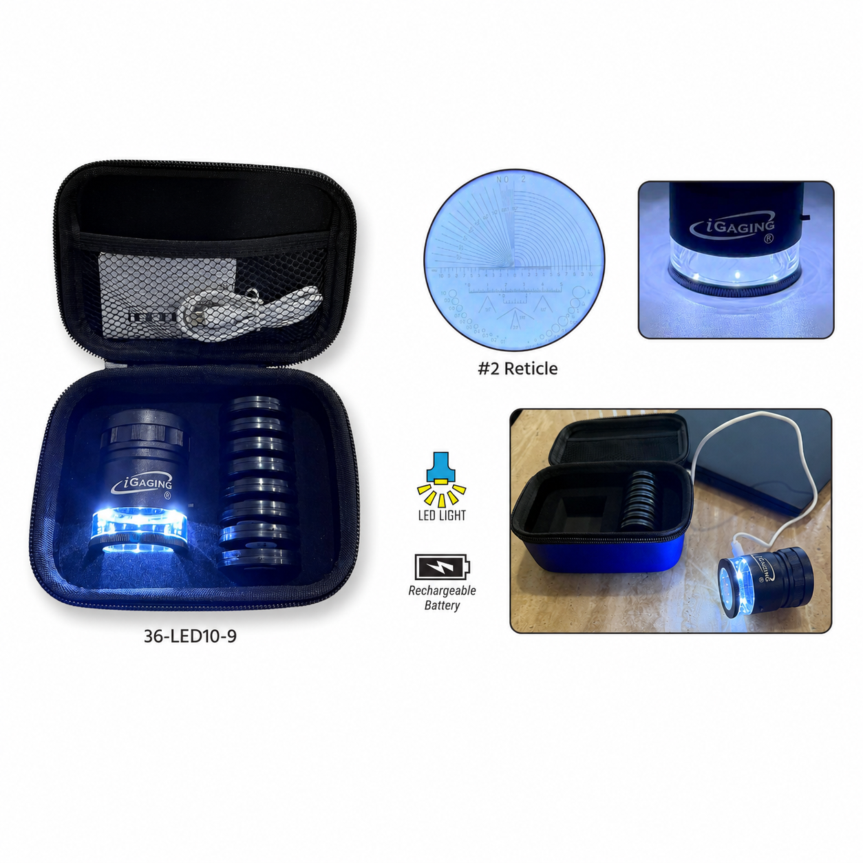 Rechargeable LED 10X Optical Loupe with 9 Reticles